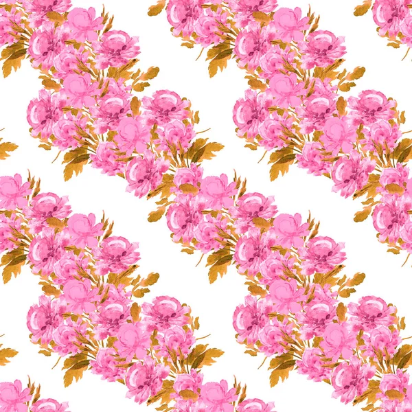 美しい開花牡丹と花のシームレスなパターン 装飾的な植物牡丹の花のプリント 手描きイラスト — ストック写真