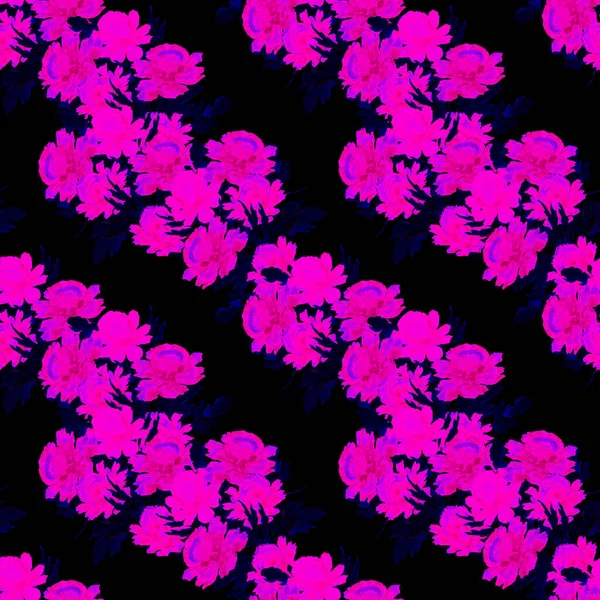 Florales Nahtloses Muster Mit Schönen Blühenden Pfingstrosen Auf Schwarz Dekorativer — Stockfoto