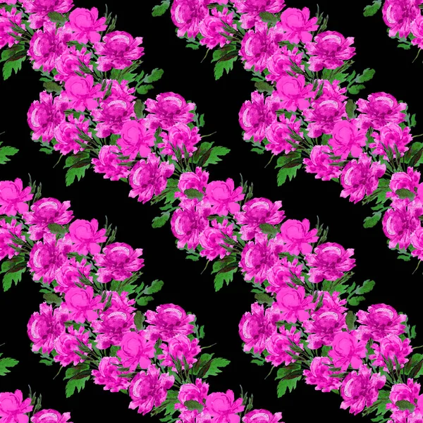 Floral Seamless Pattern Beautiful Blooming Peonies Black Decorative Botanic Peony — Stock Photo, Image