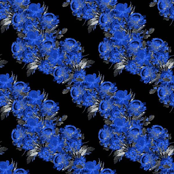 Цветочный Бесшовный Рисунок Красивыми Цветущими Пионами Черном Декоративный Ботанический Цветочный — стоковое фото