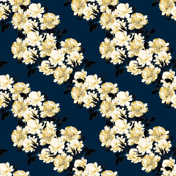 Florales Nahtloses Goldenes Muster Mit Wunderschönen Blühenden Pfingstrosen Dekorativer Botanischer — Stockfoto