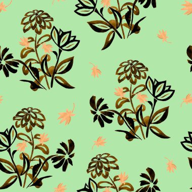 Suluboya çiçekleri ile soyut, dikişsiz desen. Klasik doğal arka plan. Tekstil tasarımı ya da herhangi bir tasarım..