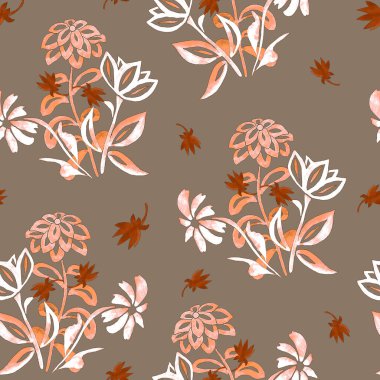 Suluboya çiçekleri ile soyut, dikişsiz desen. Klasik doğal arka plan. Tekstil tasarımı ya da herhangi bir tasarım..