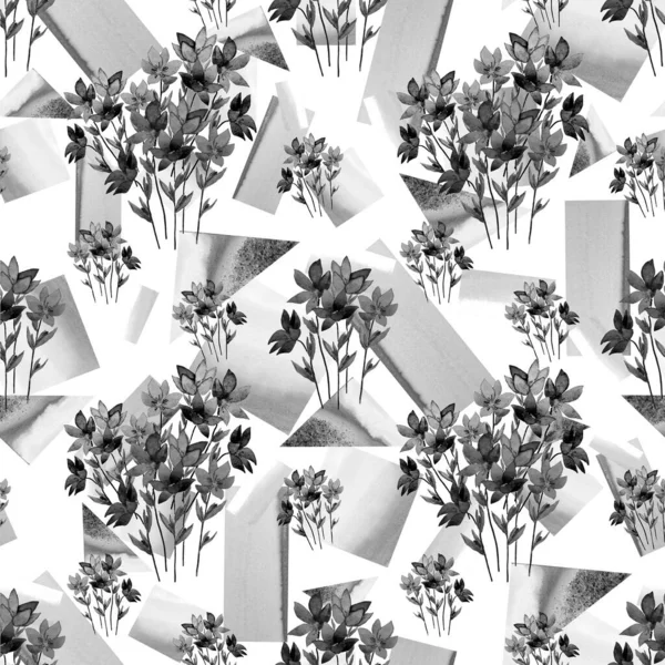Kreative Florale Nahtlose Muster Mit Aquarell Frühlingsblumen Auf Geometrischem Hintergrund — Stockfoto