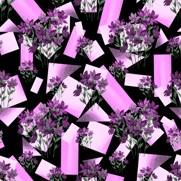 Δημιουργική Floral Απρόσκοπτη Μοτίβο Ακουαρέλα Άνοιξη Λουλούδια Γεωμετρικό Φόντο Όμορφη — Φωτογραφία Αρχείου