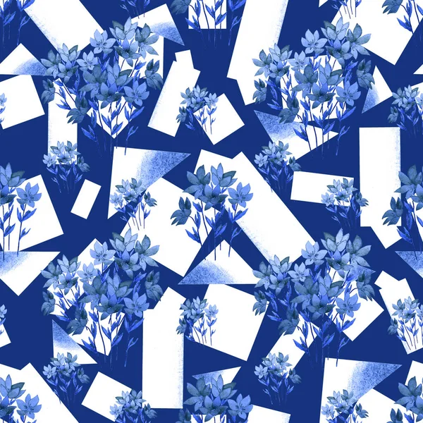 Креативный Цветочный Бесшовный Узор Акварельными Весенними Цветами Геометрическом Фоне Винтажная — стоковое фото