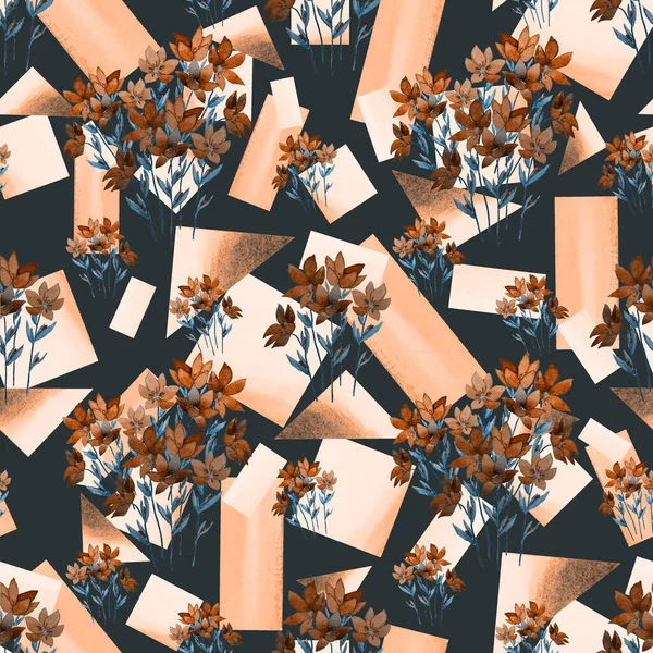 Kreativ Blommig Sömlös Mönster Med Akvarell Våren Blommor Geometrisk Bakgrund — Stockfoto