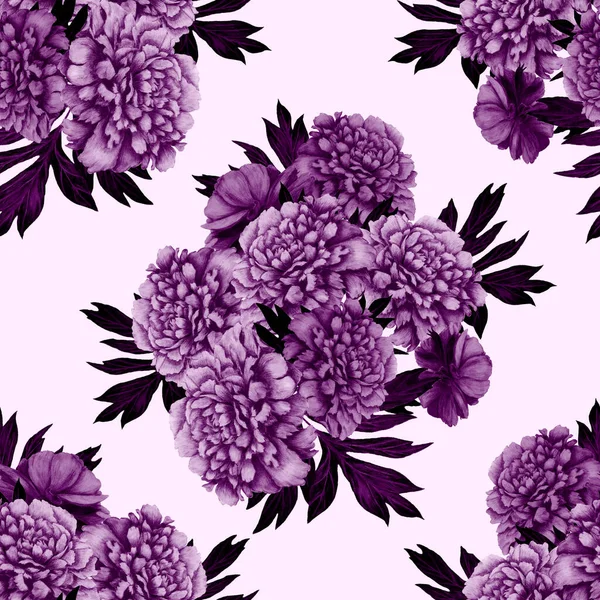 Floral Seamless Pattern Beautiful Blooming Peonies Decorative Botanic Peony Flower — Stock Photo, Image