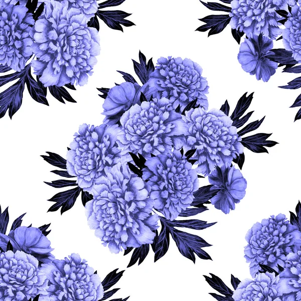 Floral Seamless Pattern Beautiful Blooming Peonies Decorative Botanic Peony Flower — Stock Photo, Image