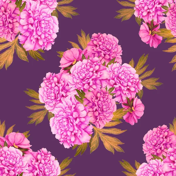 Цветочный Бесшовный Узор Красивыми Цветущими Пионами Декоративный Ботанический Цветочный Отпечаток — стоковое фото