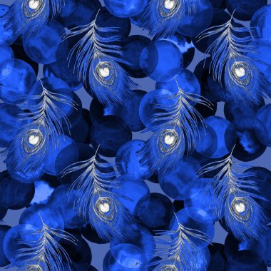 Güzel tavus kuşu tüyleriyle dekoratif, pürüzsüz desen. Moda dokusu. Pastel boyalarla el çizimi.