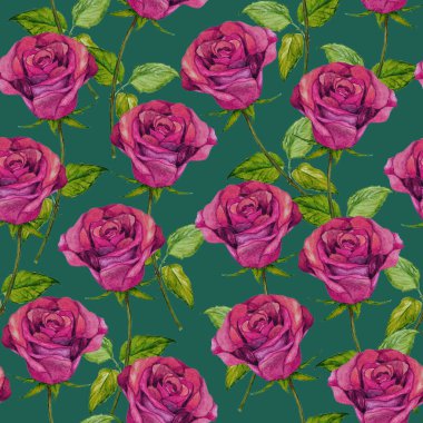 Watercolor seamless pattern with beautiful roses. Romantic floral summer print. Vintage natural background.