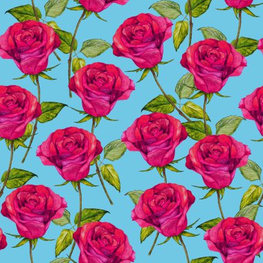 Watercolor seamless pattern with beautiful roses. Romantic floral summer print. Vintage natural background.