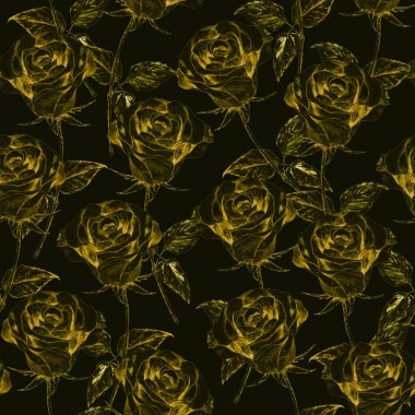 Watercolor seamless pattern with beautiful roses. Romantic floral summer print. Vintage natural background.