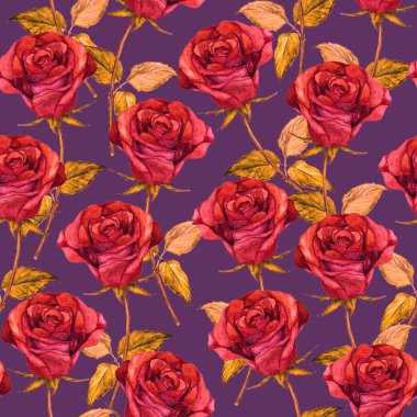 Watercolor seamless pattern with beautiful roses. Romantic floral summer print. Vintage natural background.