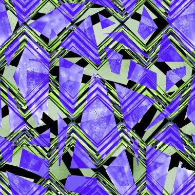 Geometrik şekilli ve zigzag elementli soyut, dikişsiz desen. Klasik modern tasarım. El çizimi.
