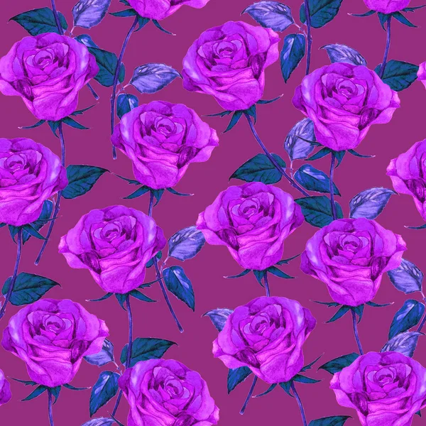 Watercolor Seamless Pattern Beautiful Roses Romantic Floral Summer Print Vintage — ストック写真