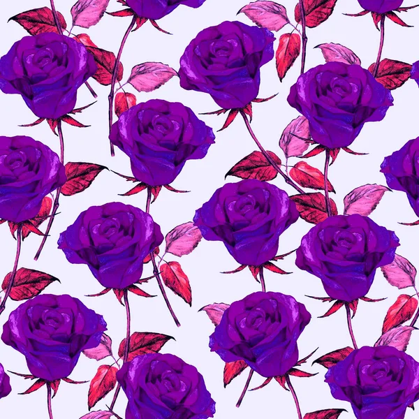 Patrón Sin Costuras Acuarela Con Hermosas Rosas Estampado Floral Romántico —  Fotos de Stock