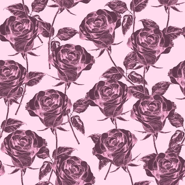Watercolor Seamless Pattern Beautiful Roses Romantic Floral Summer Print Vintage — Stock Photo, Image