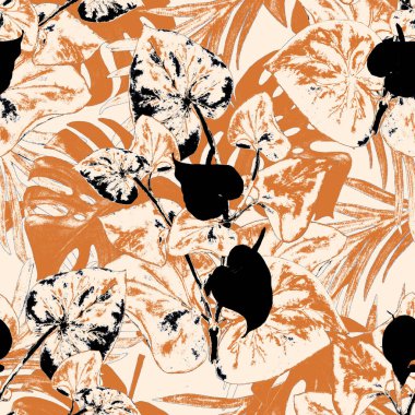 Hawaii çiçeksiz desenli suluboya tropikal yapraklar ve çiçekler. Kala çiçekleri. Klasik Tropikal yaz baskısı.