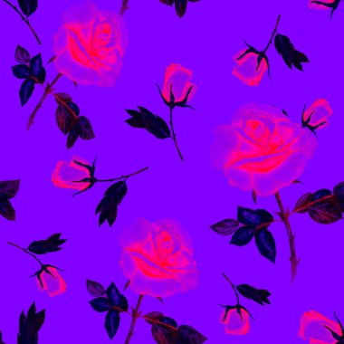 Çiçeksiz desenli güzel güller. Dekoratif botanik gül çiçeği izi. Suluboya el çizimi çizimi.