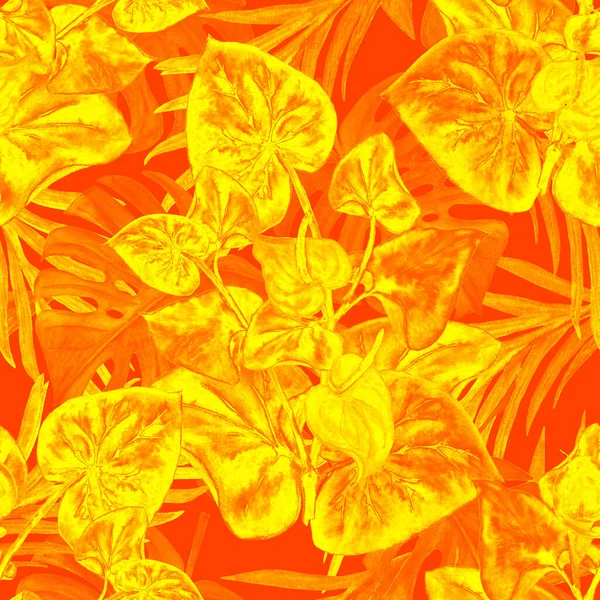 Гавайський Квітковий Візерунок Акварельними Тропічними Листками Квітами Калла Квіти Vintage — стокове фото