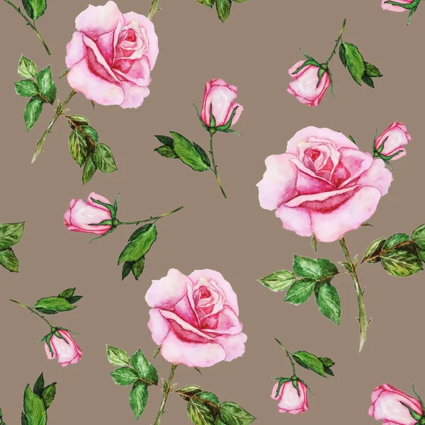 Цветочный Бесшовный Узор Красивыми Цветущими Розами Декоративный Ботанический Цветочный Отпечаток — стоковое фото