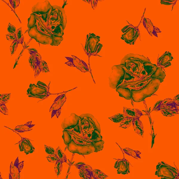 Цветочный Бесшовный Узор Красивыми Цветущими Розами Декоративный Ботанический Цветочный Отпечаток — стоковое фото