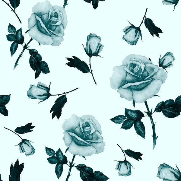 Квітковий Безшовний Візерунок Красивою Квітучою Трояндою Декоративний Ботанічний Принт Троянди — стокове фото