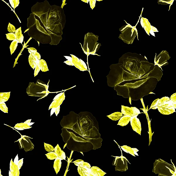 아름다운 장미꽃이 꽃무늬가 꽃무늬 장식적 식물학자 플라워 프린트 수채화 — 스톡 사진