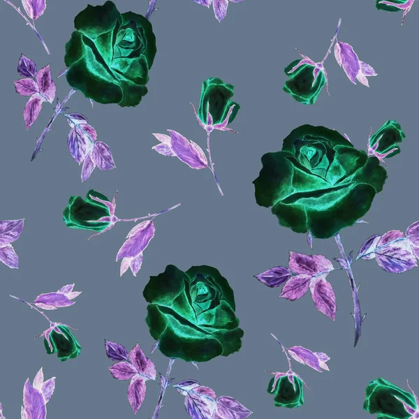 Floral Seamless Pattern Beautiful Blooming Roses Decorative Botanic Rose Flower — Stock Photo, Image