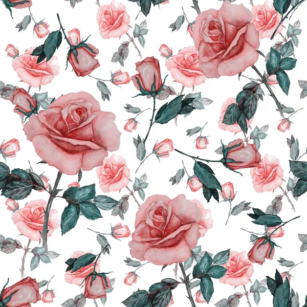 Motivo Floreale Senza Cuciture Con Belle Rose Fiore Stampa Botanica — Foto Stock