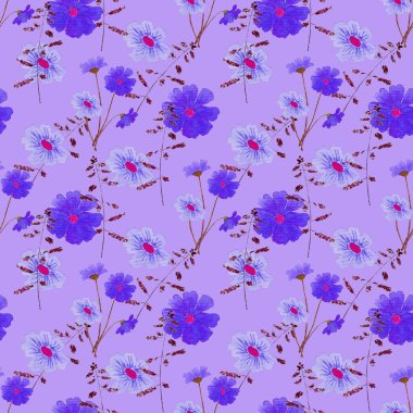 Çiçeksiz, suluboya tarla çiçekleri. Botanik, doğal arka plan. Tekstil çiçek tasarımı. 