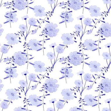 Çiçeksiz, suluboya tarla çiçekleri. Botanik, doğal arka plan. Tekstil çiçek tasarımı. 