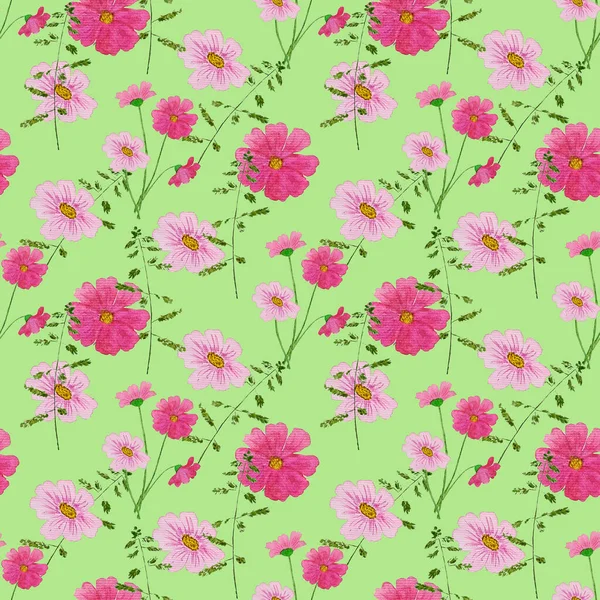 Blommig Sömlös Mönster Med Akvarell Fält Blommor Botanisk Naturlig Bakgrund — Stockfoto