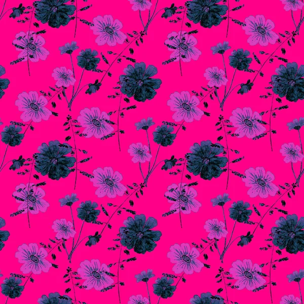 Floral Seamless Pattern Watercolor Field Flowers 식물적으로 스러운 직물의 — 스톡 사진