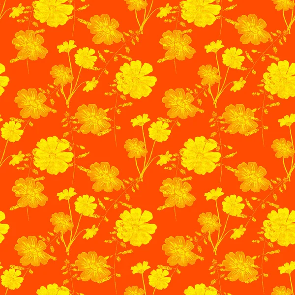 Kwiatowy Bezszwowy Wzór Akwarelowymi Kwiatami Polnymi Botaniczne Naturalne Tło Tekstylny — Zdjęcie stockowe
