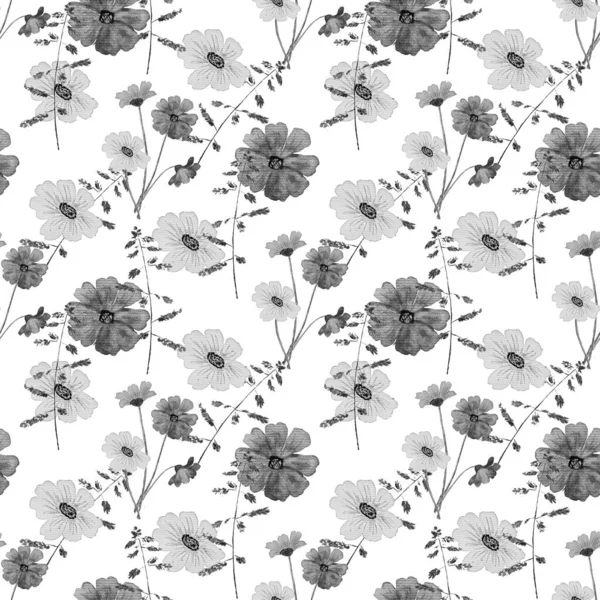 Floral Seamless Pattern Watercolor Field Flowers 식물적으로 스러운 직물의 — 스톡 사진