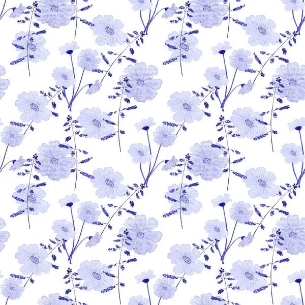 Floral Seamless Pattern Watercolor Field Flowers Botanical Natural Background Textile — Stock Photo, Image