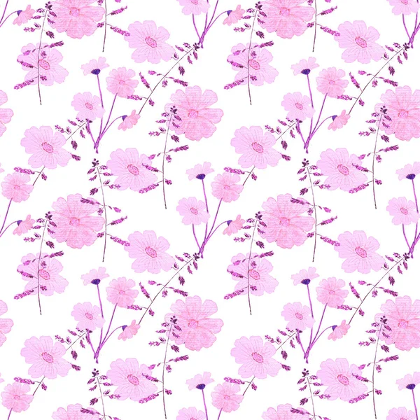 Floral Seamless Pattern Watercolor Field Flowers 식물적으로 스러운 직물의 — 스톡 사진