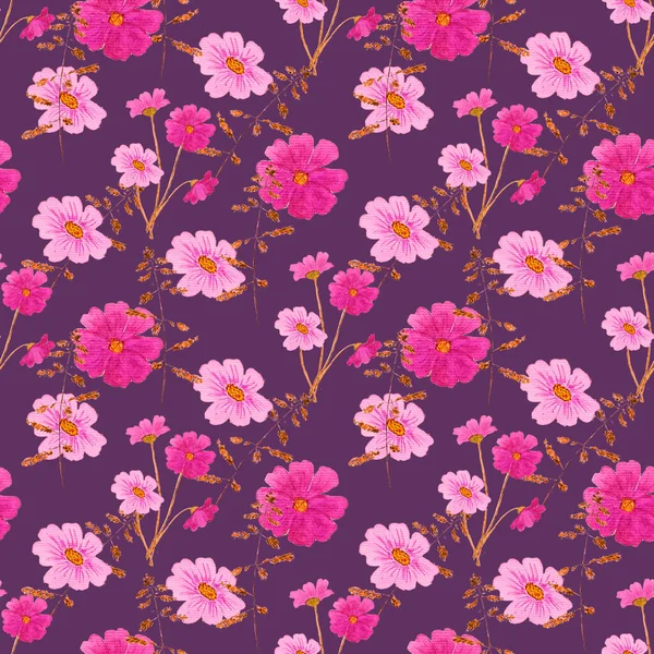 Floral Seamless Pattern Watercolor Field Flowers 식물적으로 스러운 직물의 — 스톡 사진