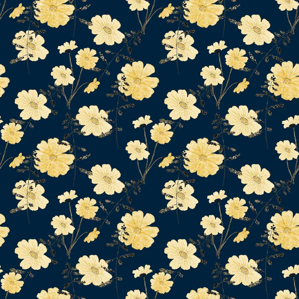 Virágos Zökkenőmentes Minta Akvarell Mezei Virágokkal Botanikus Természeti Háttér Textilvirágok — Stock Fotó