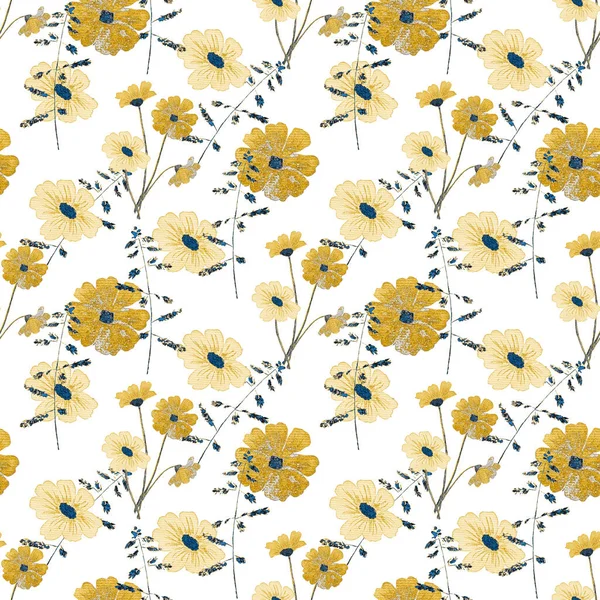 Floral Seamless Pattern Watercolor Field Flowers 식물적으로 스러운 직물의 — 스톡 사진