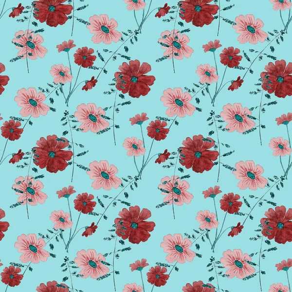 Blommig Sömlös Mönster Med Akvarell Fält Blommor Botanisk Naturlig Bakgrund — Stockfoto