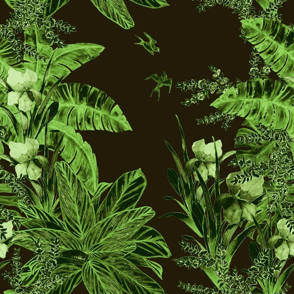 Hawaiianische Blumen Nahtlosen Monochromen Muster Mit Aquarell Tropischen Garten Exotische — Stockfoto