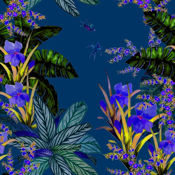 Hawaiianische Florale Nahtlose Muster Mit Aquarell Tropischen Garten Exotische Blumen — Stockfoto