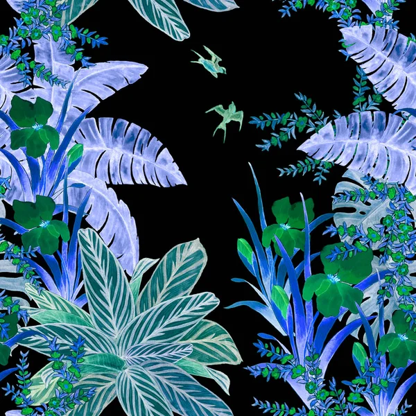 Padrão Sem Costura Floral Havaiano Com Aquarela Jardim Tropical Folhas — Fotografia de Stock