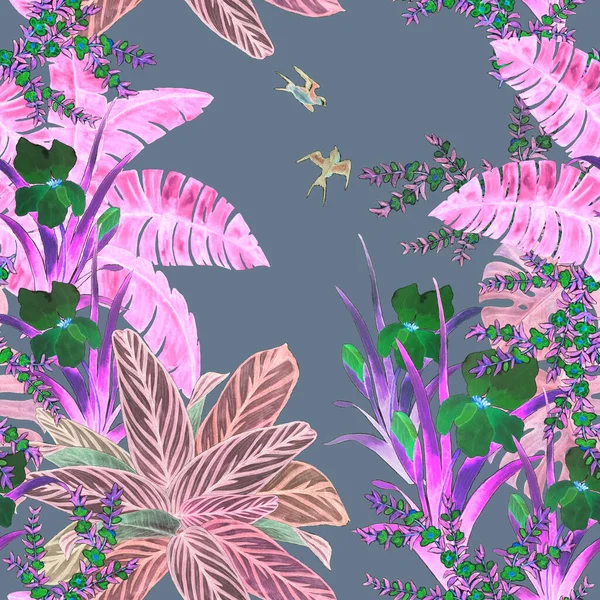 Padrão Sem Costura Floral Havaiano Com Aquarela Jardim Tropical Flores — Fotografia de Stock