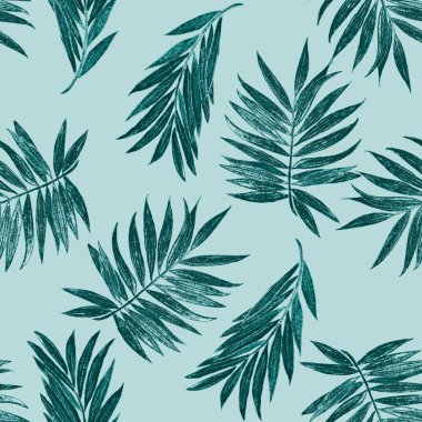 Hawaii dekoratif, dikişsiz, suluboya tropikal yapraklı. Avuç içi. Renkli el çizimi çizimi. Yaz tropik baskısı.