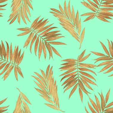 Hawaii dekoratif, dikişsiz, suluboya tropikal yapraklı. Avuç içi. Renkli el çizimi çizimi. Yaz tropik baskısı.